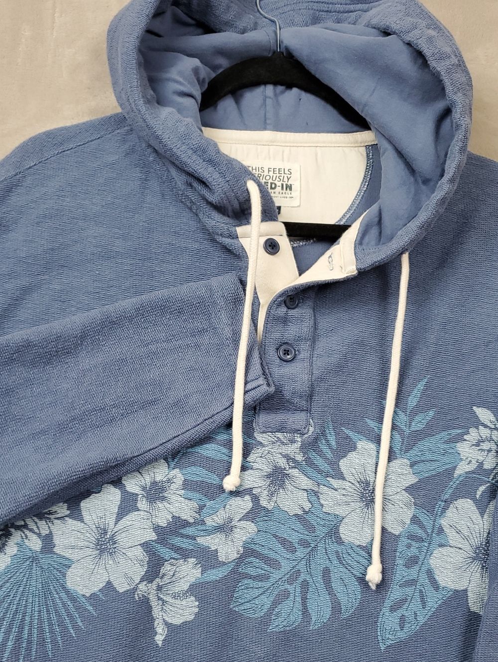 AE Seriously Soft Men Textured Reverse Weave Pullover Hoodie Y2K Surf Cali Vibe